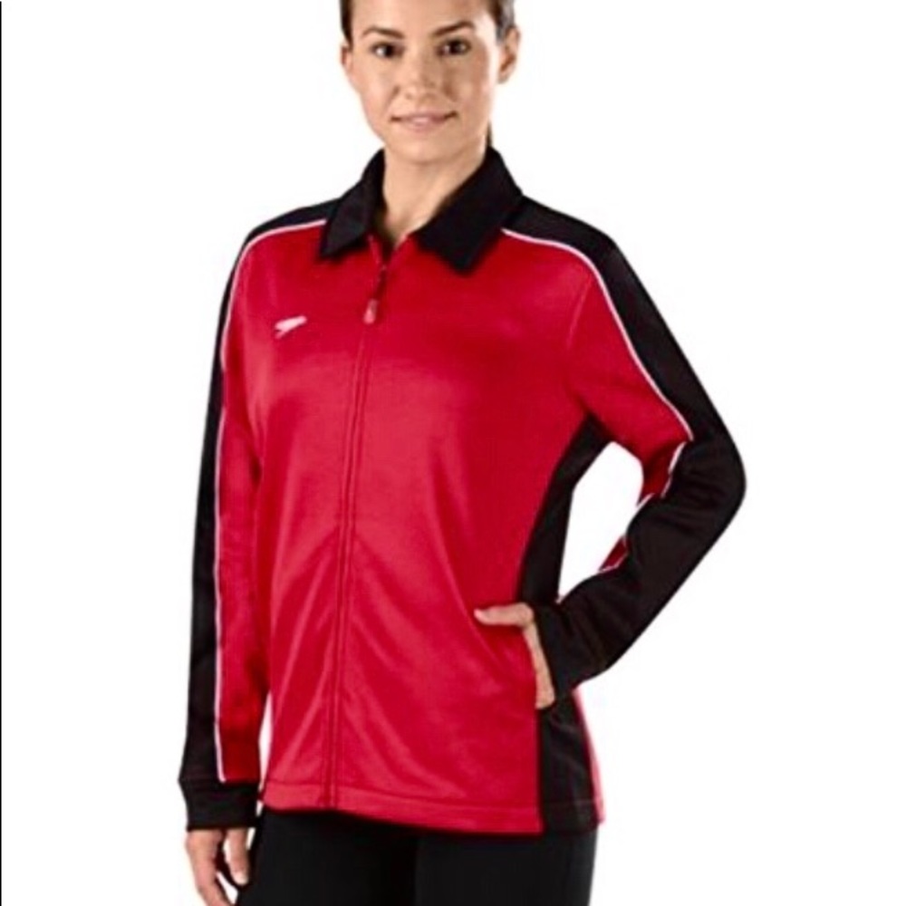 EUC Speedo Streamline Warm Up Jacket Black/Red S